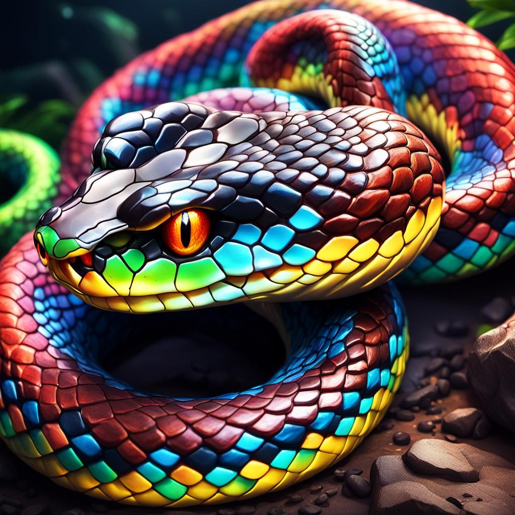 Rainbow Snake Portrait in Hyperrealistic Sci-Fi Style