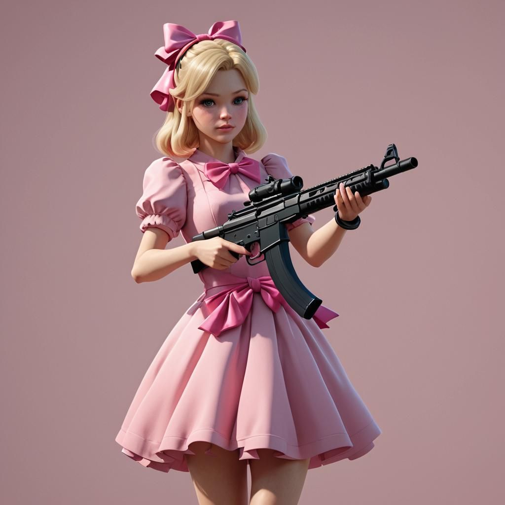 Girl with Pink MP5, 3D Rendered