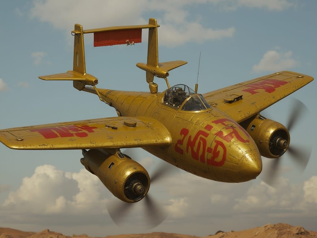 Golden Bantu Hawk Fighter in Desert Skies