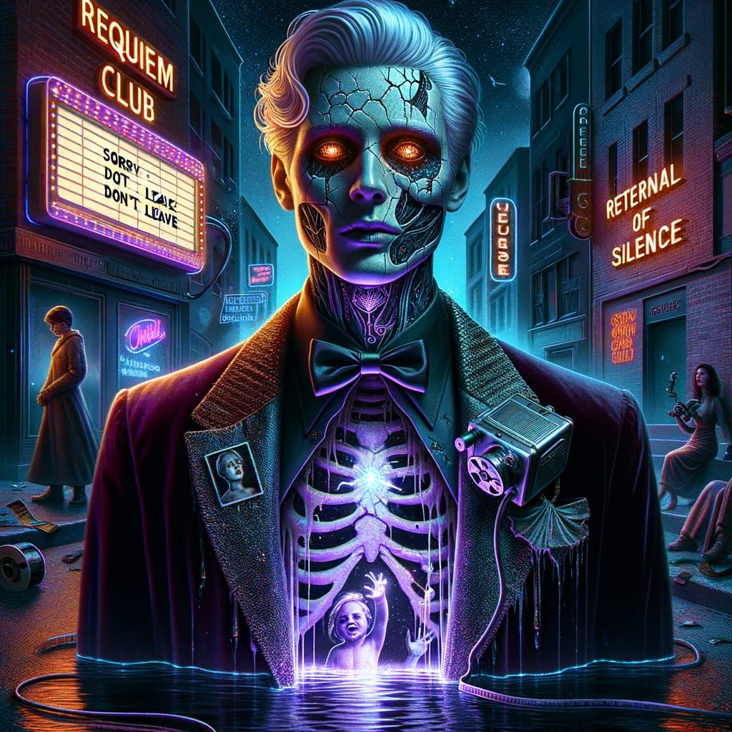 Surreal Cyberpunk Noir Art: Mysterious Figure in Velvet Jack...