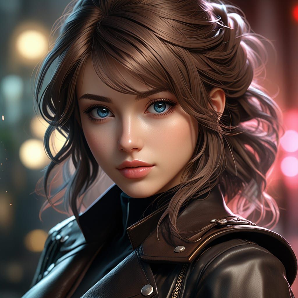 She turns around to face the viewer