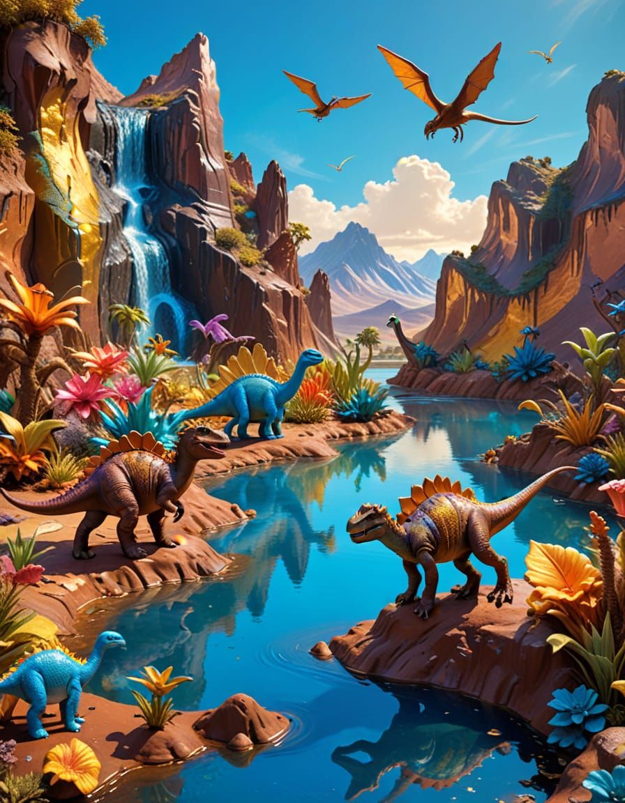 Dinosaurs Graze in a Chocolate Fantasy Land