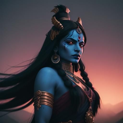 Goddess Kali in Stormy Sky, Cinematic Lighting