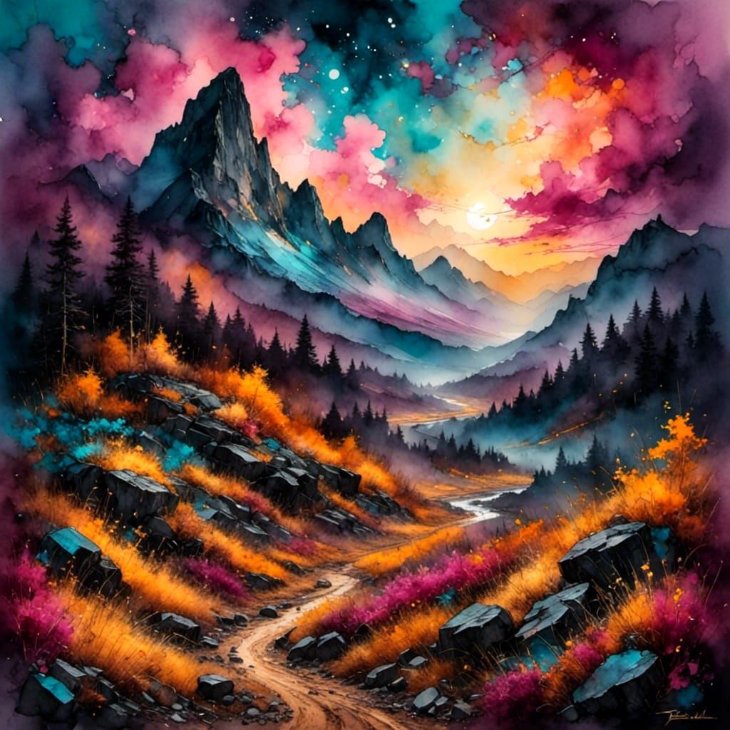 Water Ink Pencil Drawing with Unique Feeling