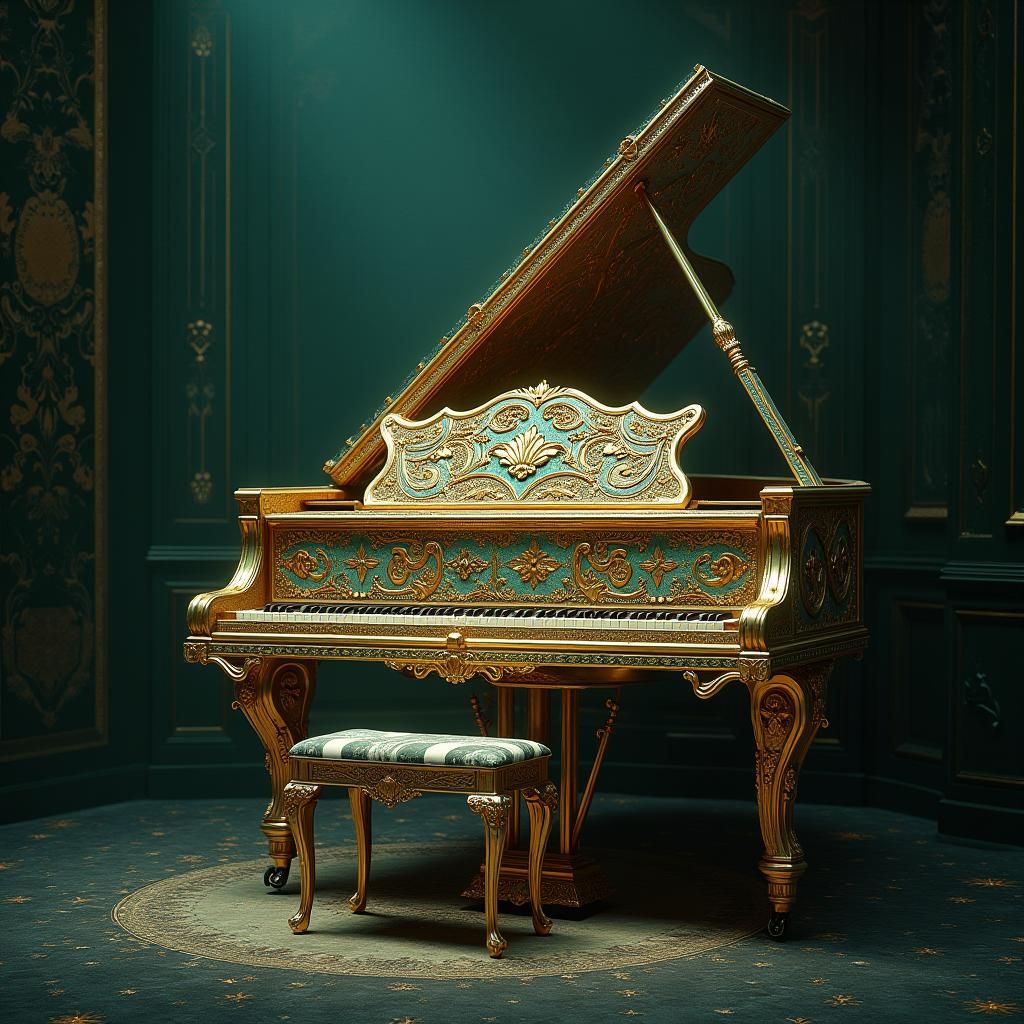Ornate Russian Piano in Matte Painting Style