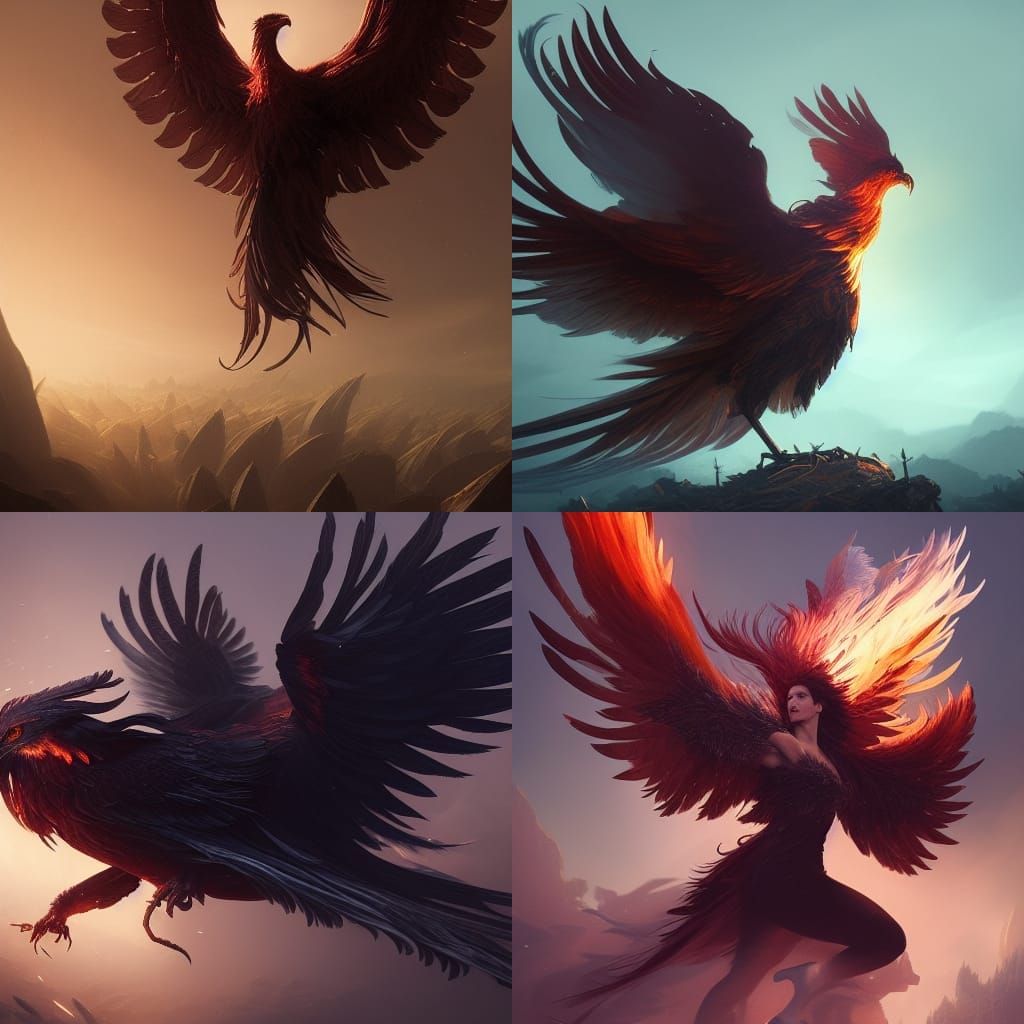 Majestic Phoenix in Dark Fantasy Style