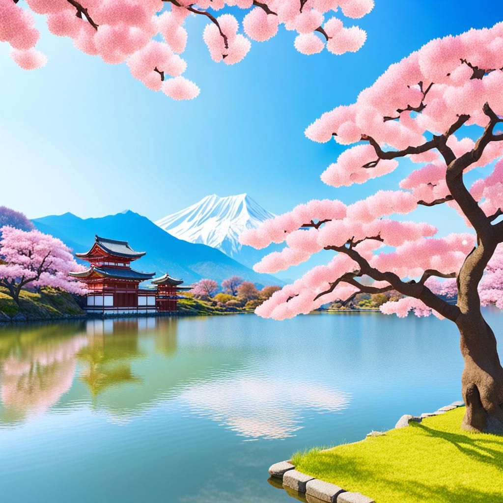 Sakura Tree Landscape with Origami Papercraft Details