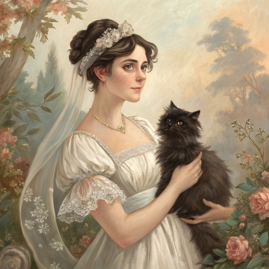 Regency Bride Portrait with Black Cat
