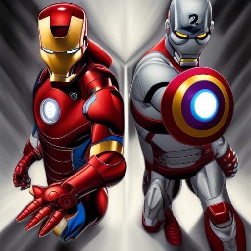 Iron Man vs Captain America in Comic Book Art Style