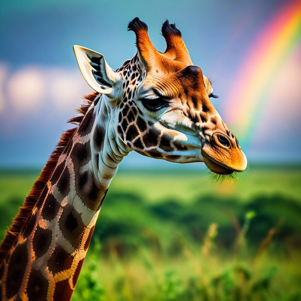 Giraffe Under Rainbow: Wildlife Photography in Savannah