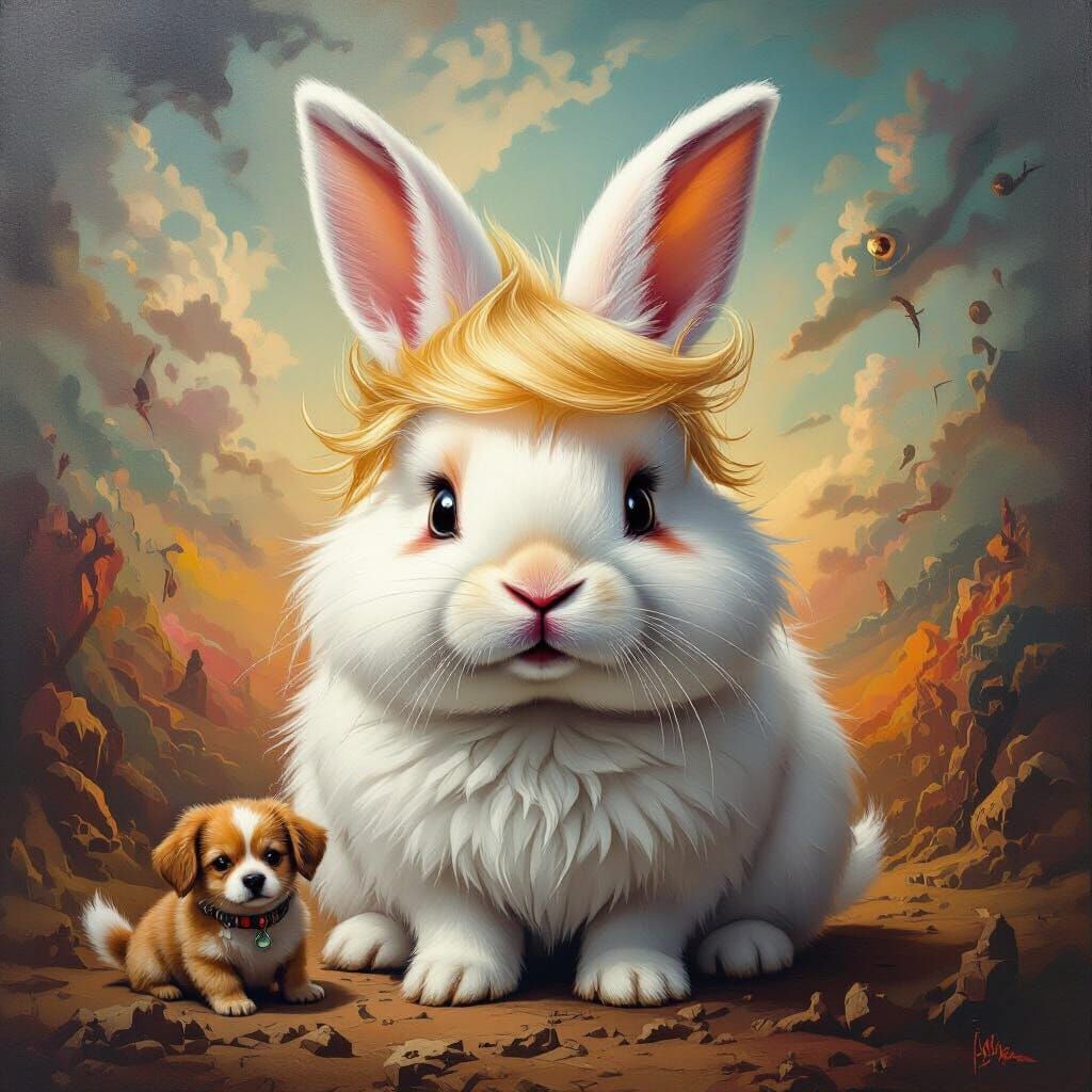 Surreal Rabbit Trump Hybrid as Dalí-esque Painting