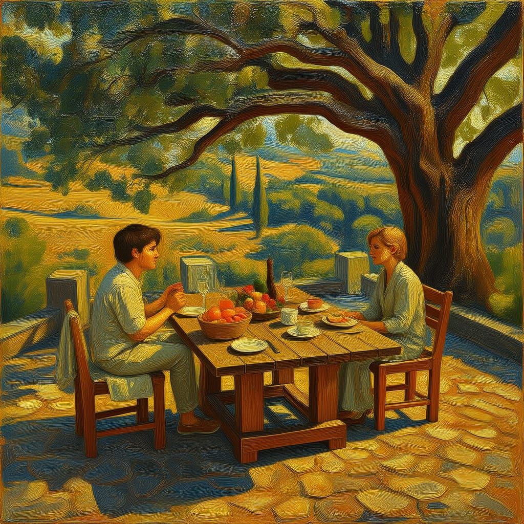 Tuscan Morning Delight in Vibrant Impasto Oil Painting