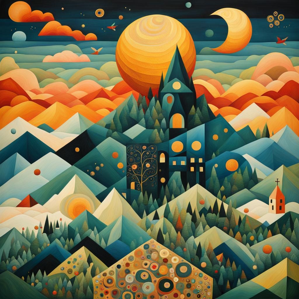 Folk Art with Isometric Abstract and Filigree Details