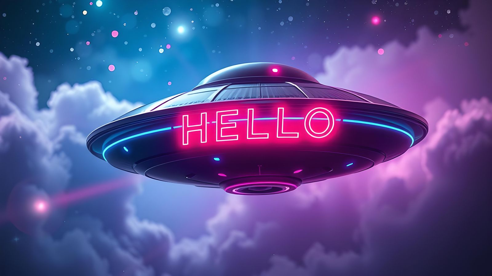 Cosmic Alien UFO with Neon Lights in Synthwave Style