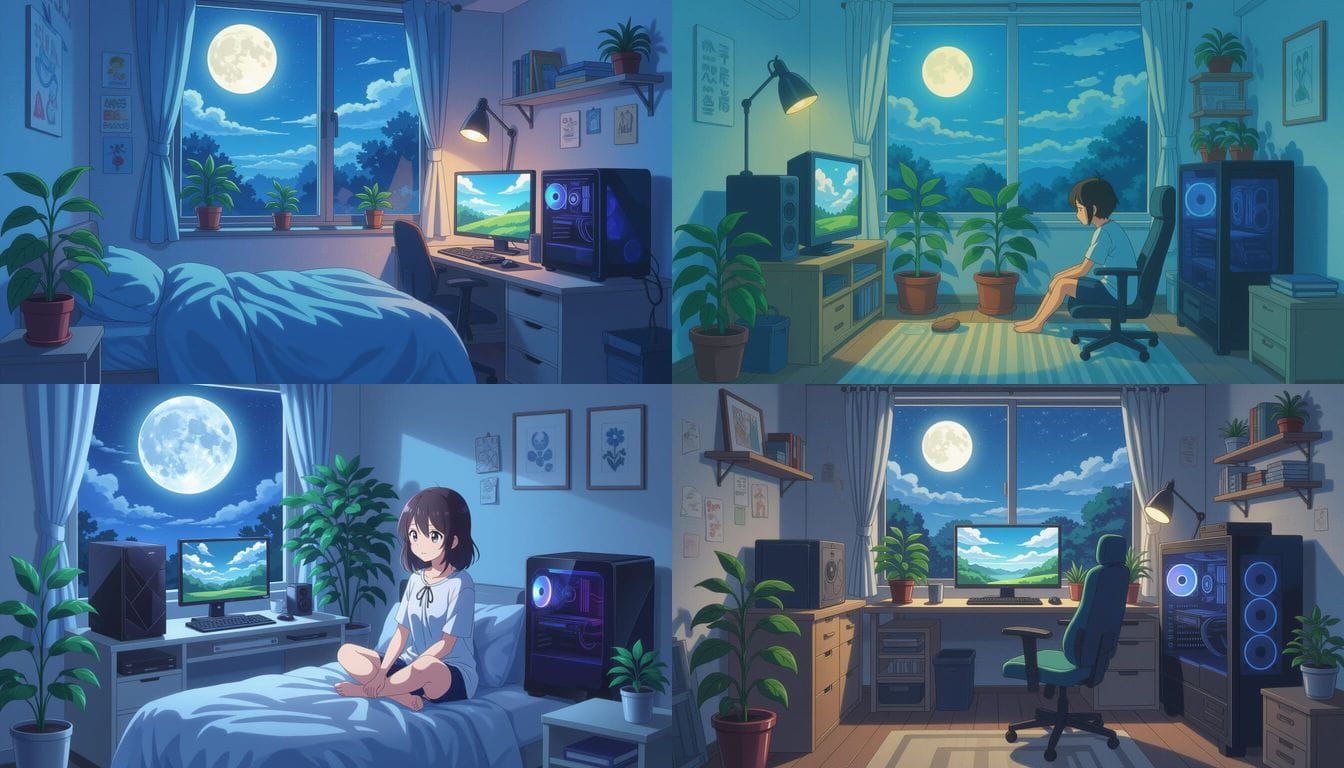Anime Teen Gamer Room at Evening