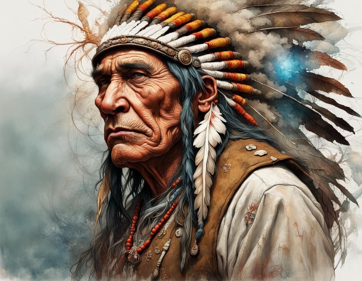 Chief Crazy Horse Portrait in Vibrant Digital Art