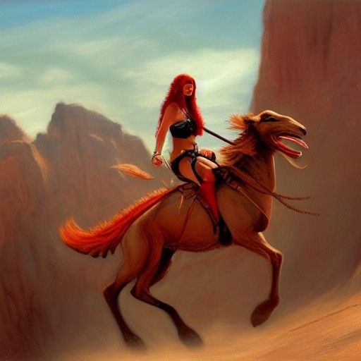 Elf Rides Scorpion: Oil Painting