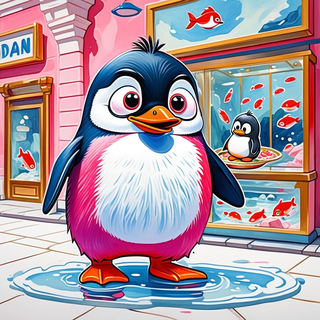 disney club penguin pink and red penguin with big cute chibi...