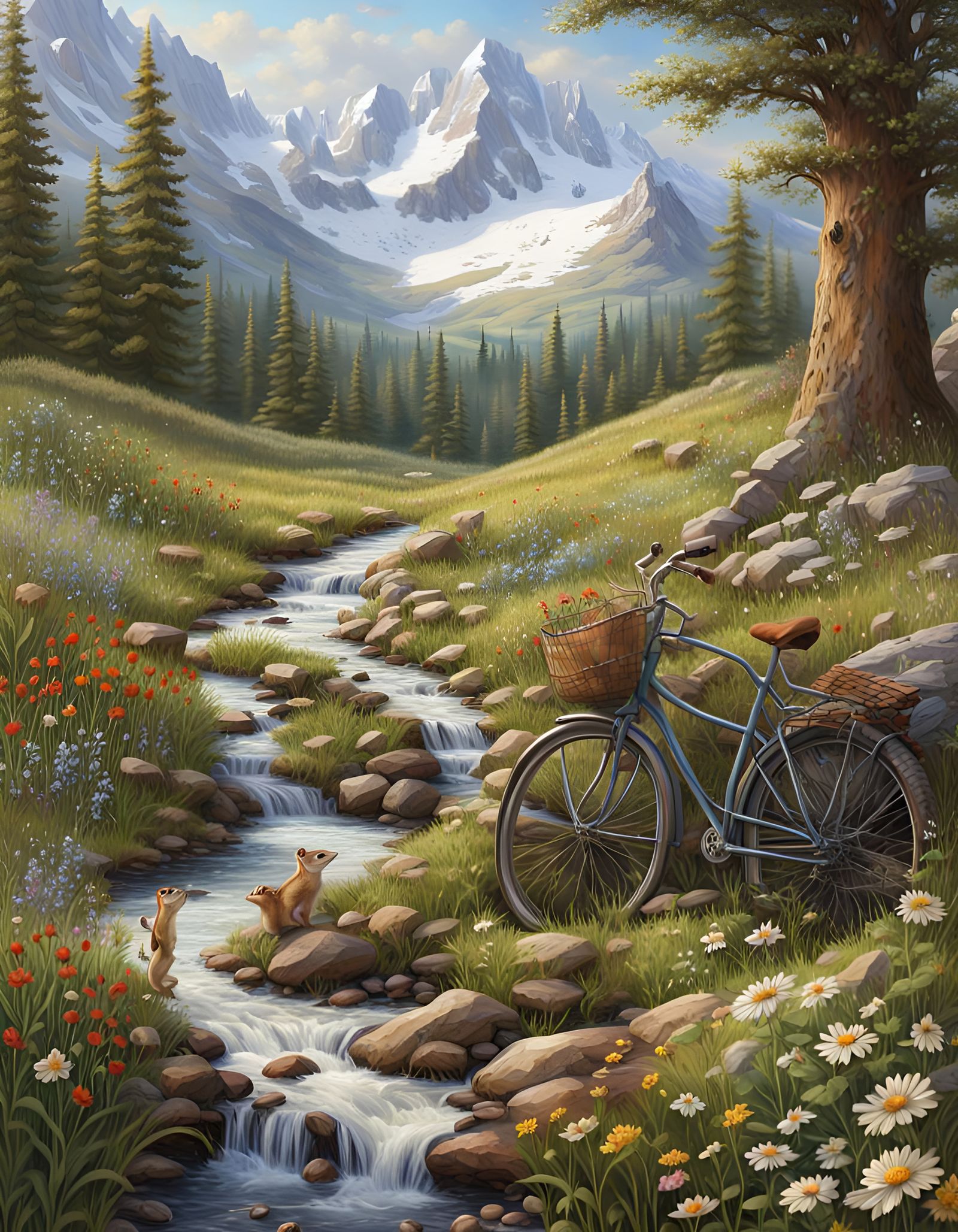 Picturesque Snowy Meadow with Abandoned Bicycle