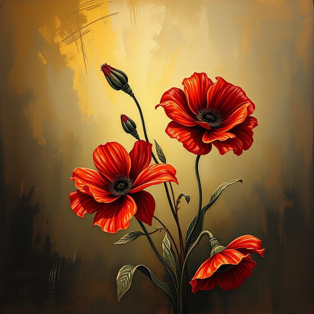 Romantic Red Blooms in Golden Clairobscur