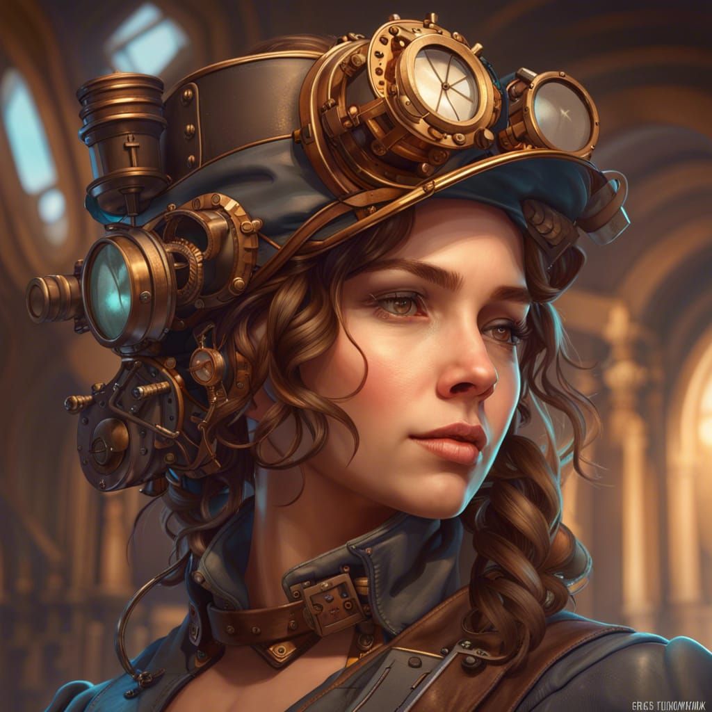 Steampunk Engineer Girl Portrait in 8K