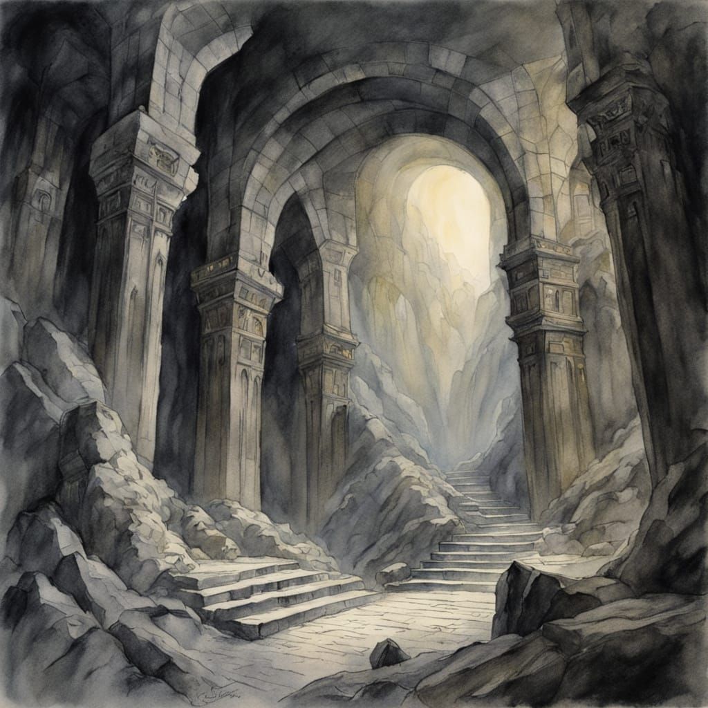 Lost Dwarven Fortress in Watercolor Style