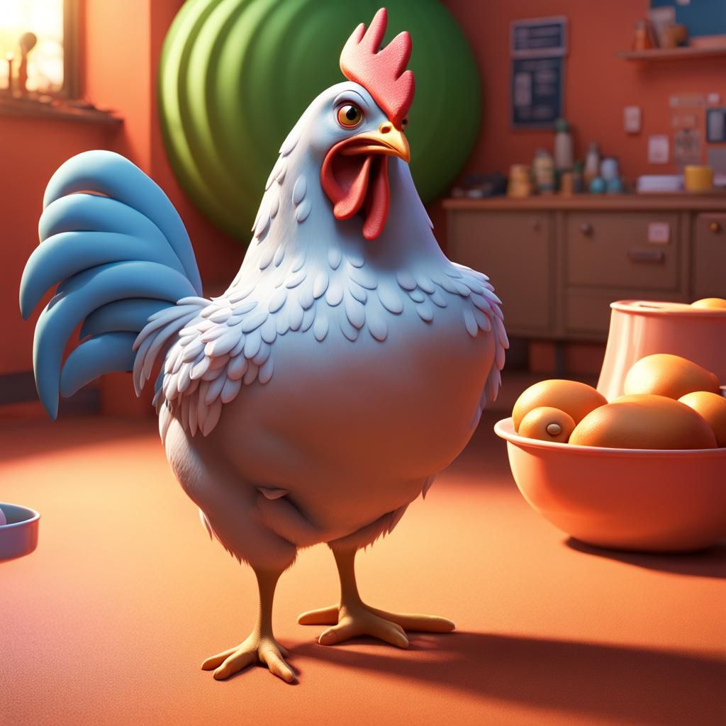 Humorous Chicken Slapstick in 3D Digital Art