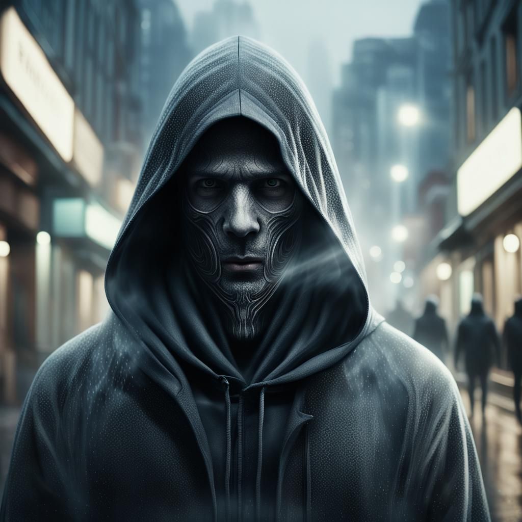 Mysterious Hooded Figure in Moody Street Photography