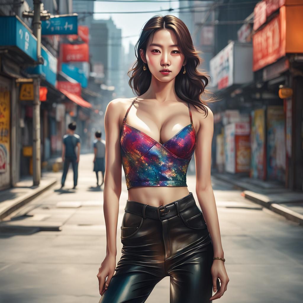 Alluring Korean Woman in Seoul: Hyperrealistic Portrait