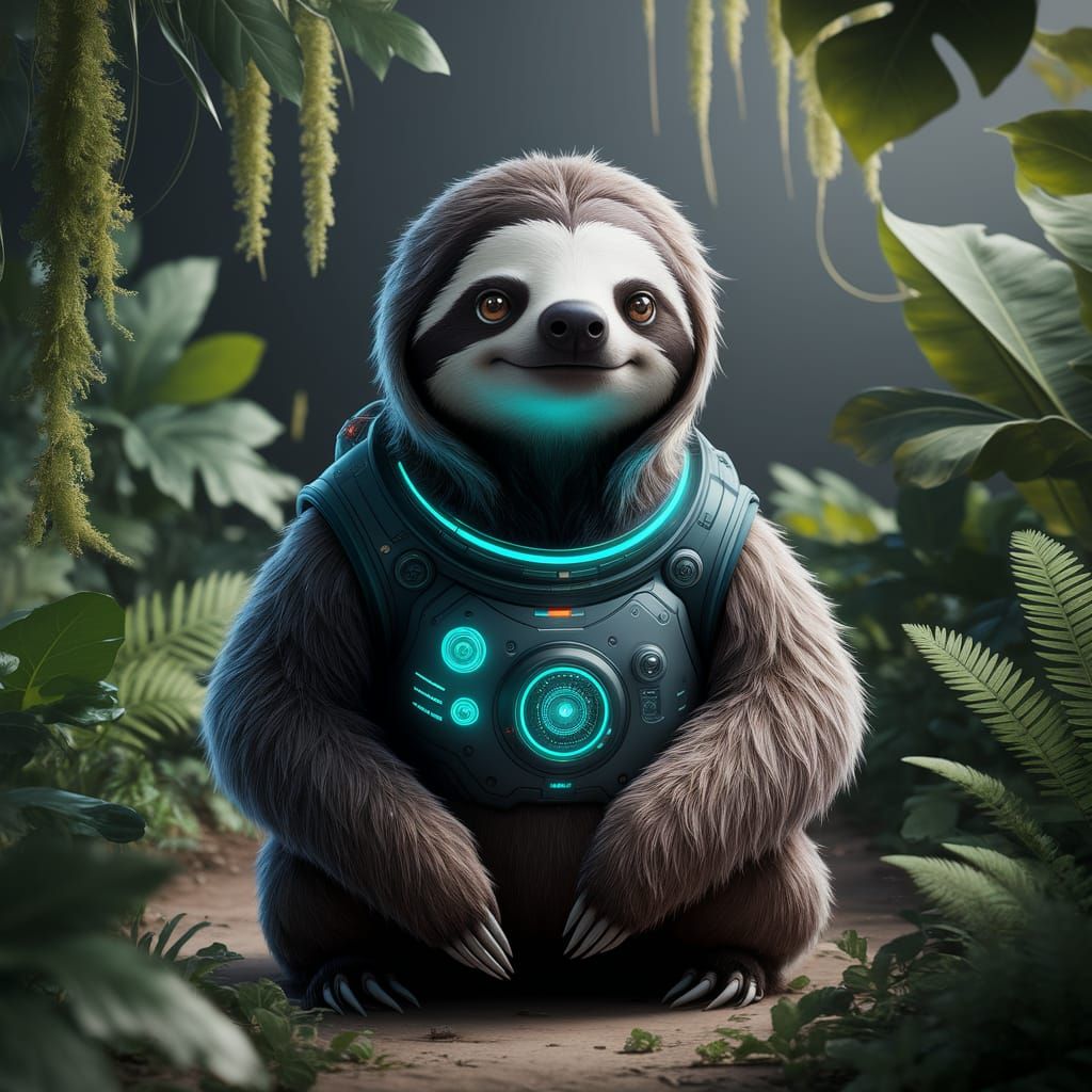 Futuristic Sloth in High-Tech Jungle