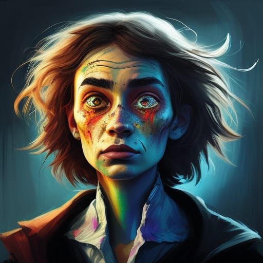 Vibrant Portrait of an Artist Working Late