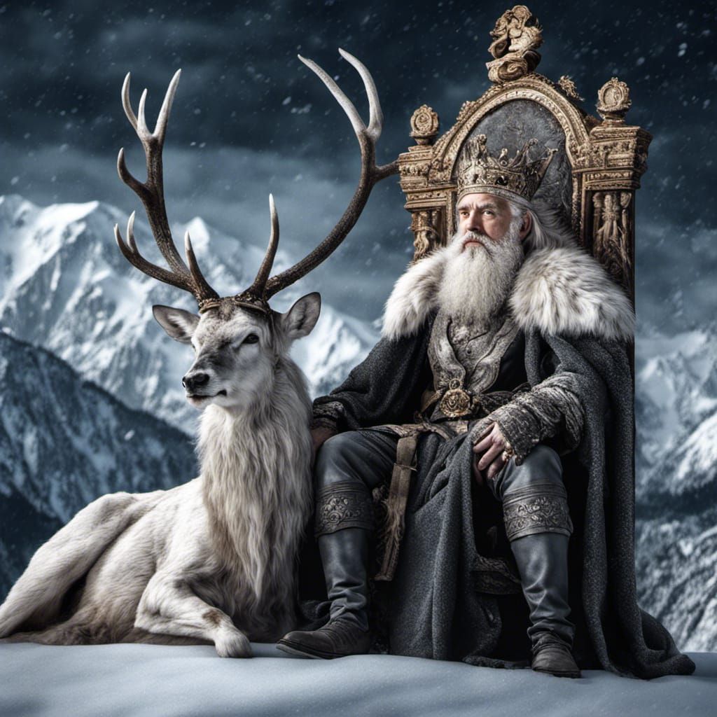 Snowy Mountain King with White Stag