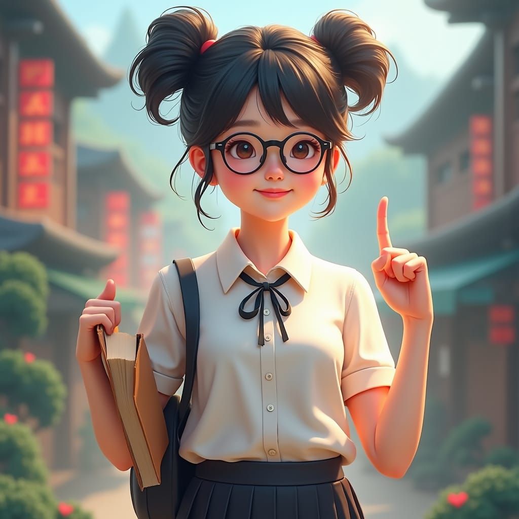 Chinese Student Portrait in 3D Cartoon Style