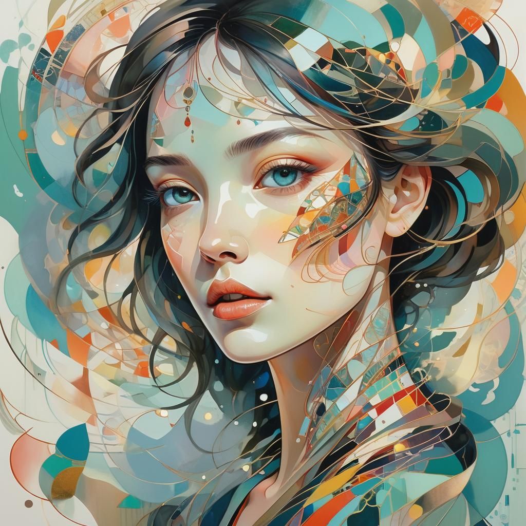 Surreal Cubist Woman Portrait with Intricate Motifs