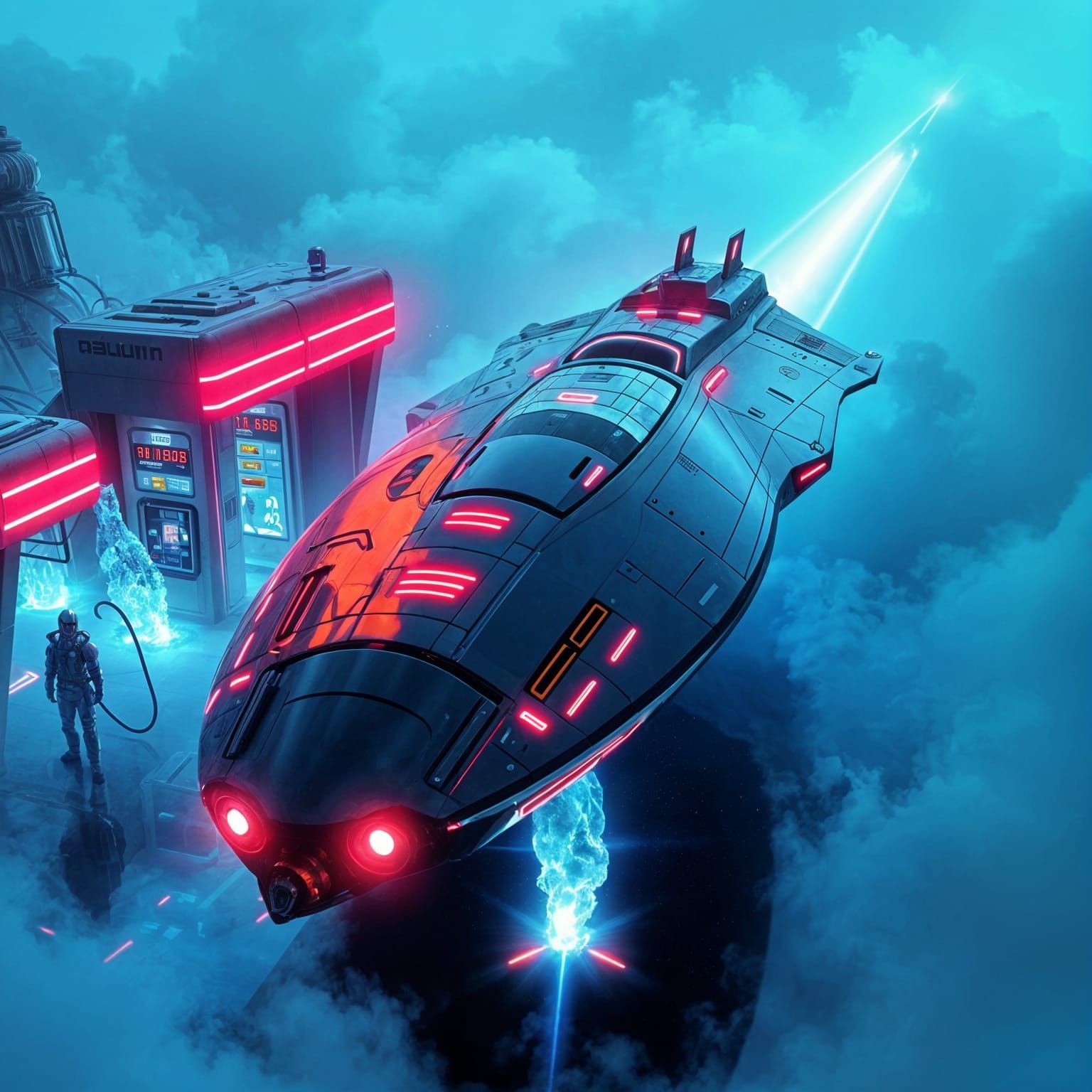 Futuristic Alien Gas Station with Spaceship Refueling