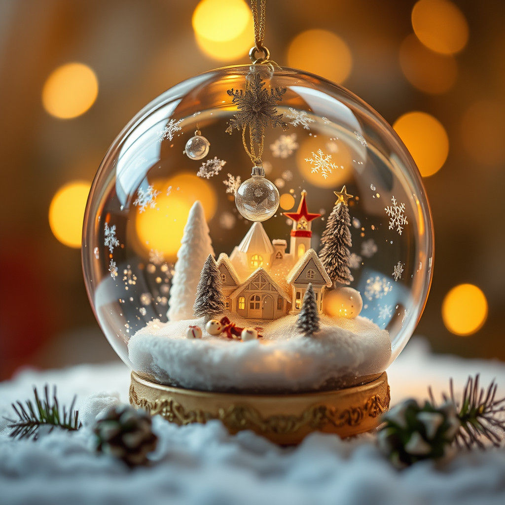 Christmas Ornaments in Snow Globe with Tilt-Shift Effect