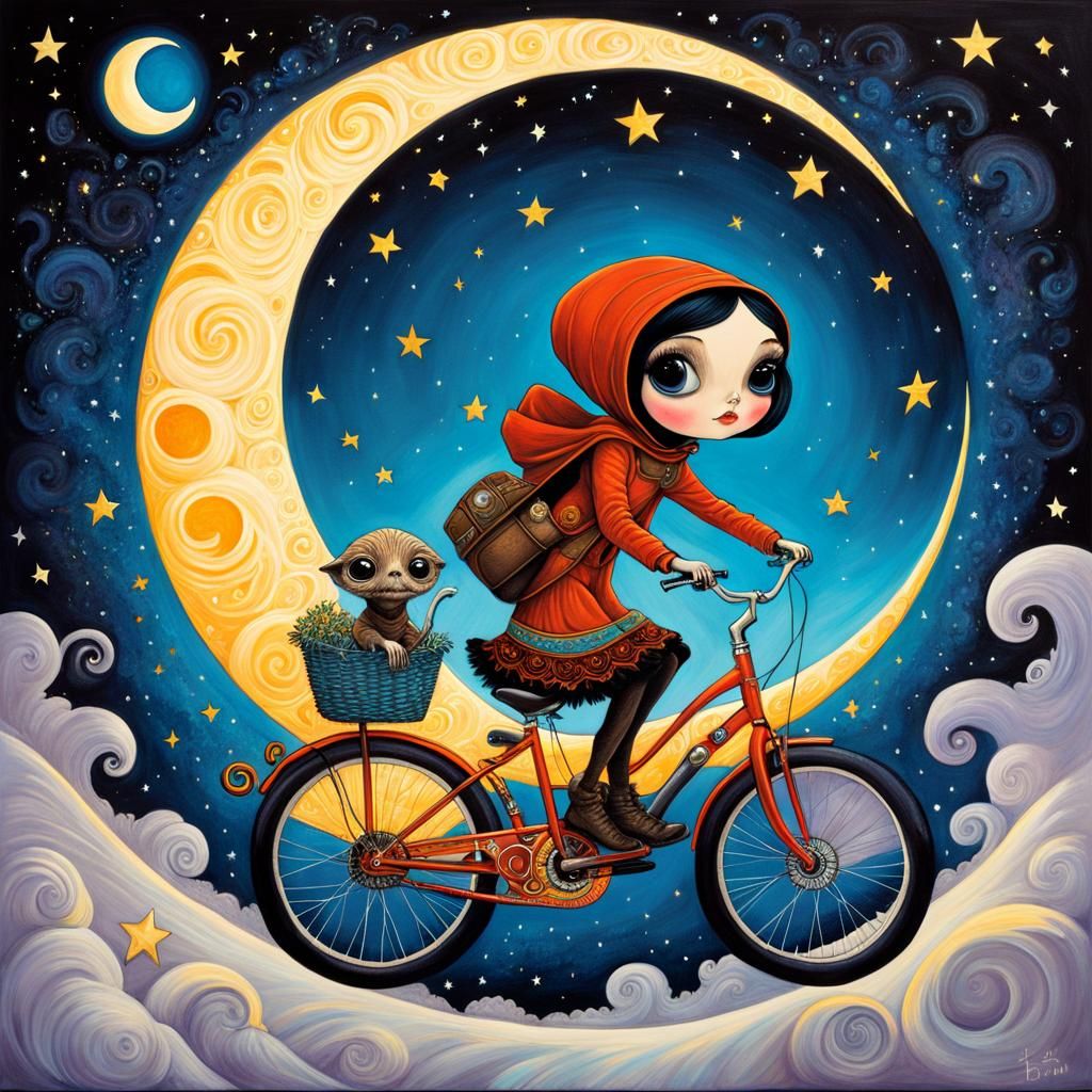 E.T. Bike Ride over the Moon in Surreal Style