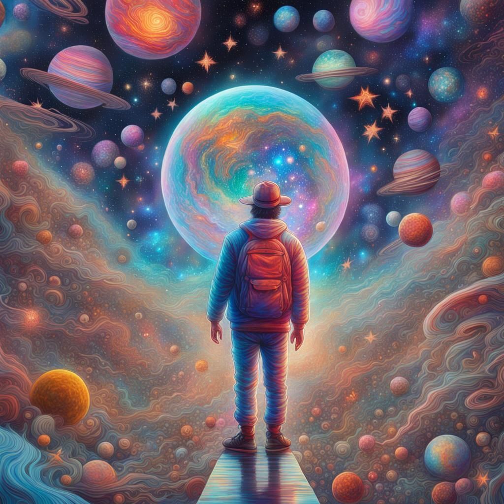 Cosmic Astral Holographic Illustration of Whimsical Scene