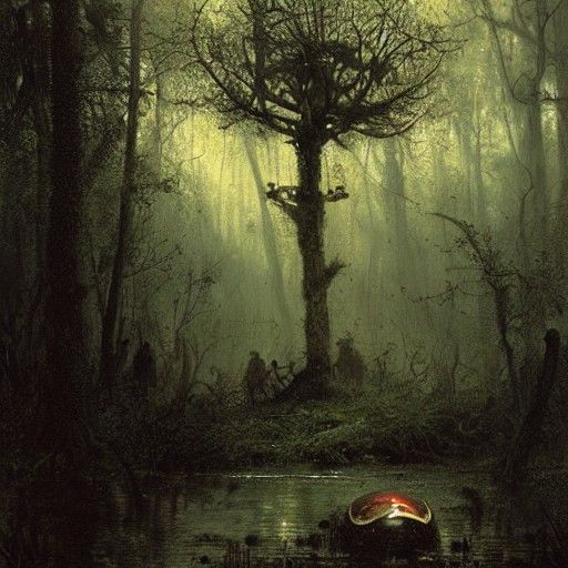 Flying Saucer in Swamp: A Horror Landscape