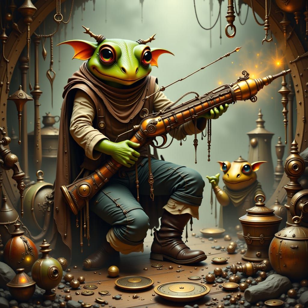 Frog-Goblin Artificer Crafts Arcane Crossbow in Digital Art ...