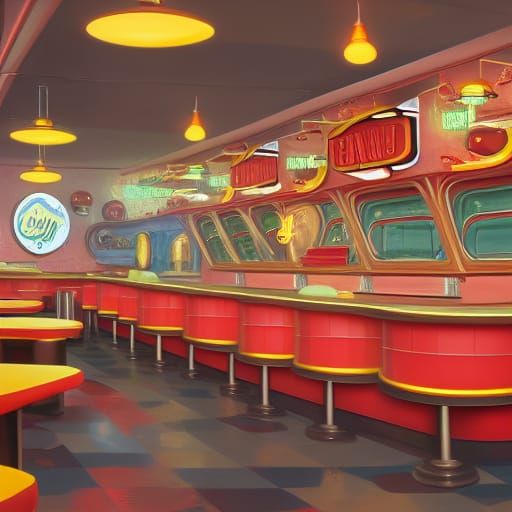 1950s Diner Fantasy in Detailed Matte Painting