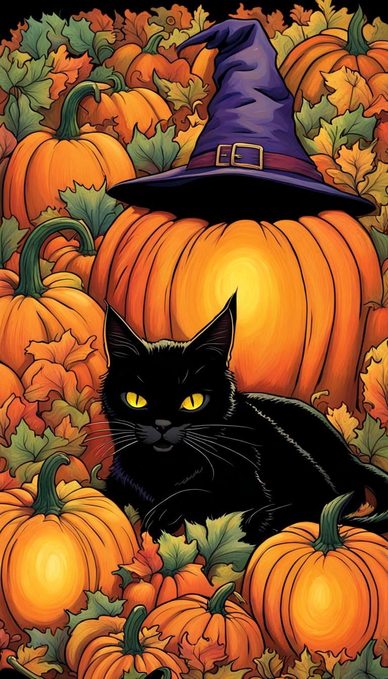 Black Cat Napping in Jack-o'-Lantern