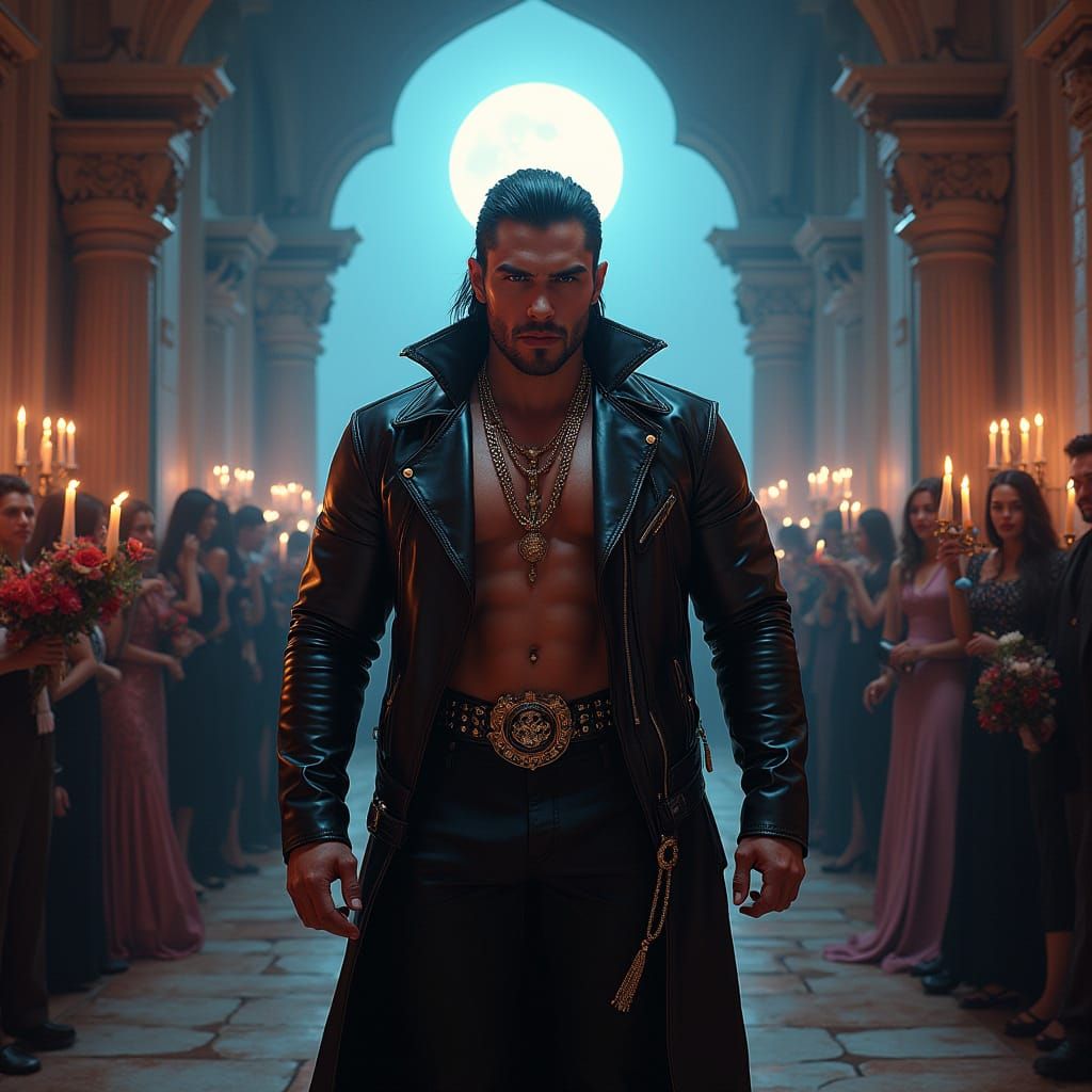 Nicodemus Moonston in Moonlit Temple, Dystopian Futurism