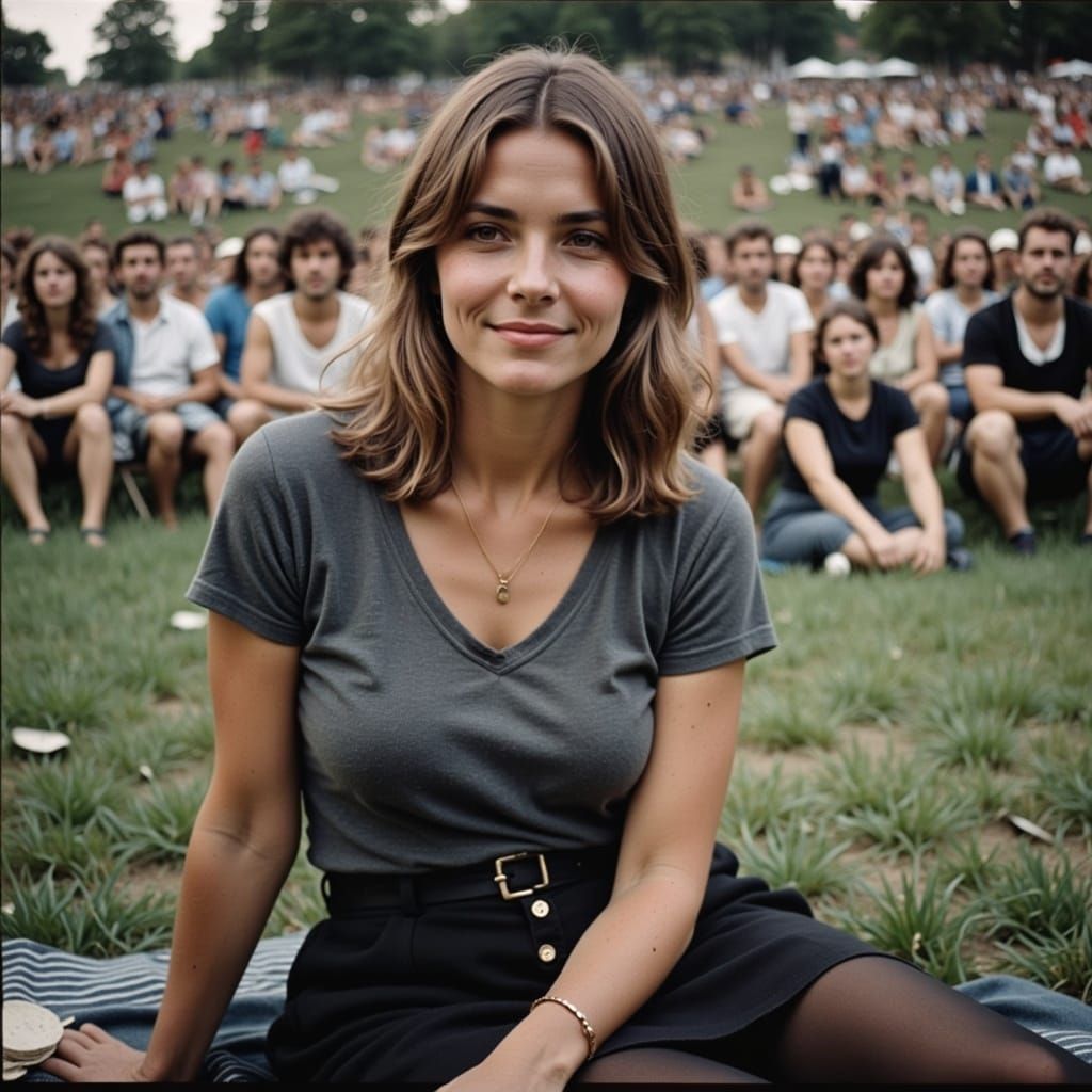Woman Enjoys Concert Outdoors in Realistic Portrait