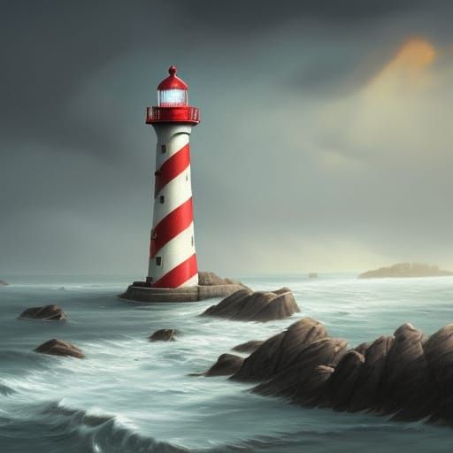 Lighthouse in a Bottle: Gouache Painting Concept Art