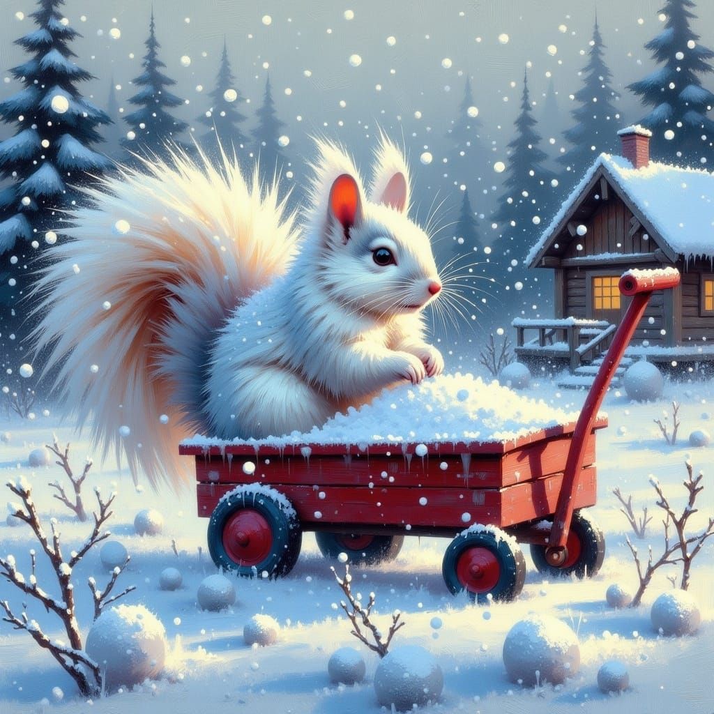 Magical Winter Wonderland Scene in Gouache Style