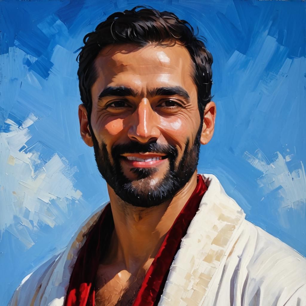 Smiling Man in Velvet Robes: An Impressionist Portrait