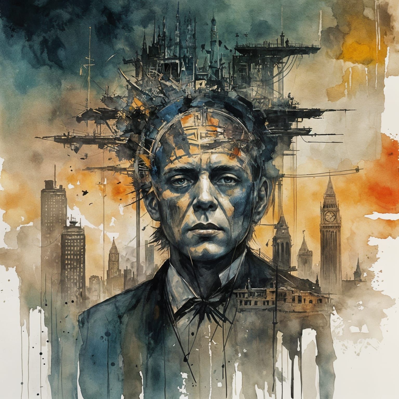 Ancient Marketplace Meets Future in Gouache Watercolor