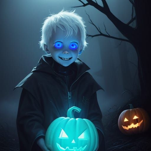 Child's Halloween Excitement with Cute Ghost in Digital Pain...