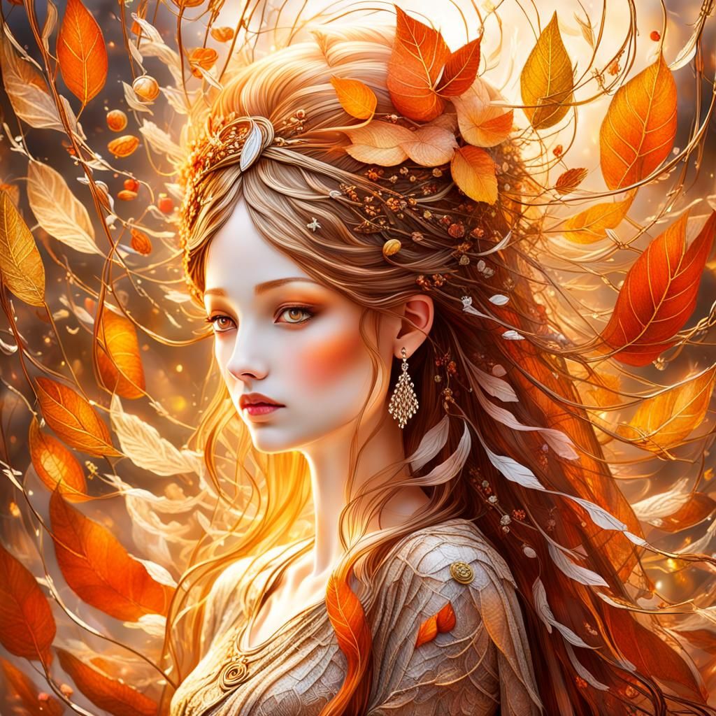 Ethereal Autumn Goddess in Golden Light